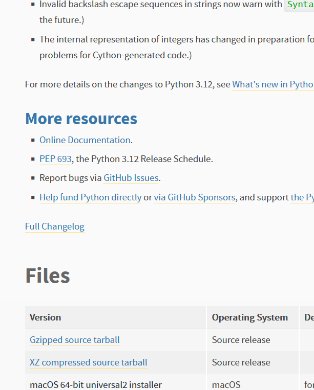 screenshot of the python3.12 downloads screen with the max installer being highlighted