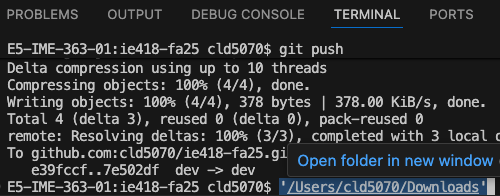 Terminal folder path result
